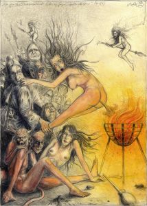 Hexensabbat (frei n. Goyas Capricho "Es bläst" No. 69)