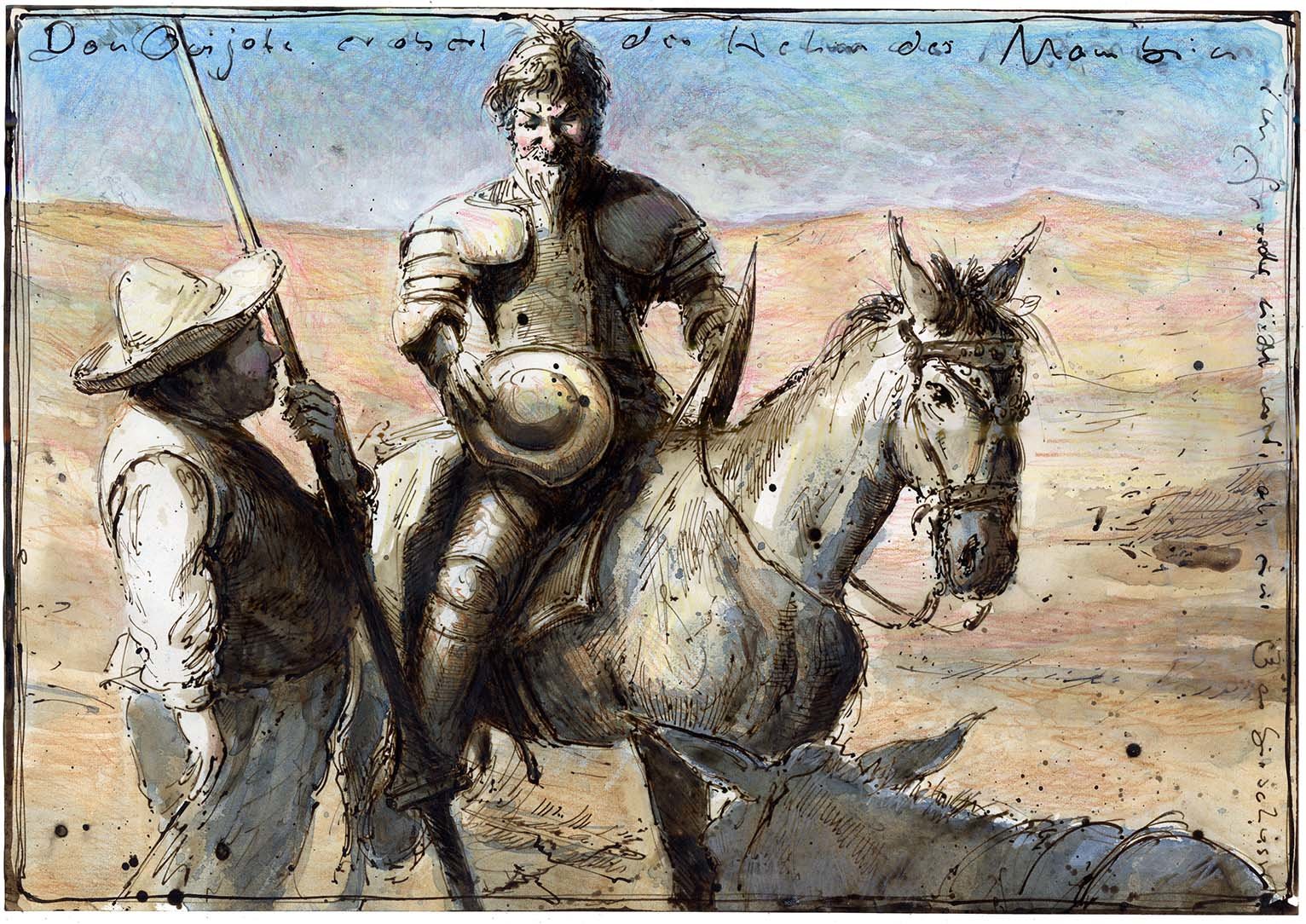 Don Quijote erobert den Helm des Mambrin