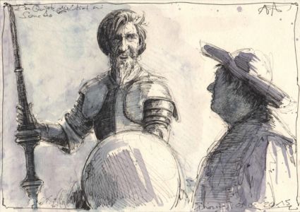 Don Quijote diskutiert mit Sancho
