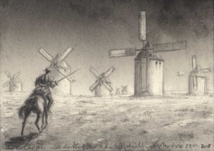 Don Quijote reitet gegen die Windmühlen